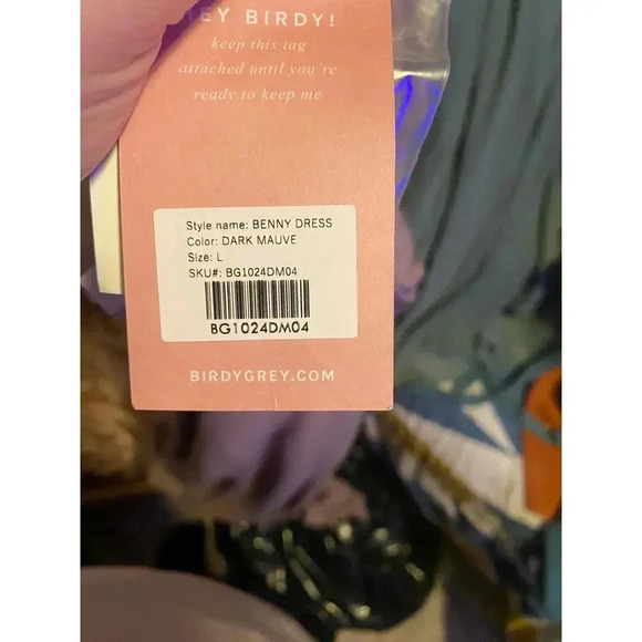 NWT Birdy Grey Benny Bridesmade Wedding Dress Crepe Tie Back Dark Mauve Large - Picture 6 of 6